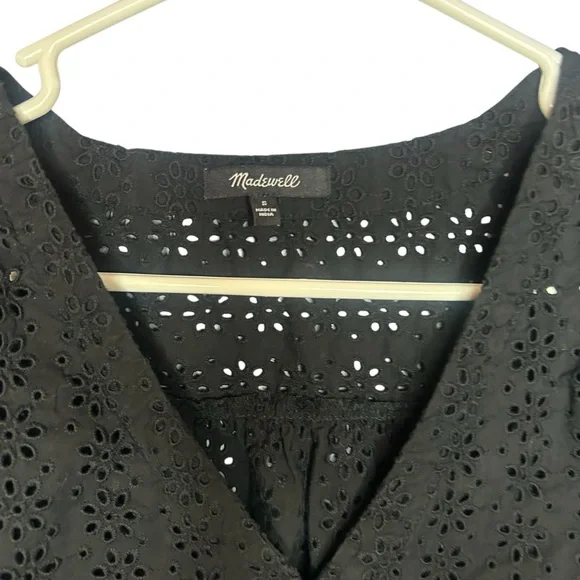 Madewell Black Eyelet Blouse size small - Picture 5 of 9